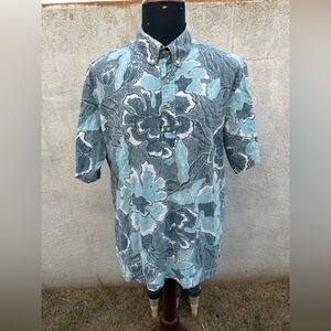 PreOwned Reyn Spooner Classic Blue Hawaiian Print 3/4 Button Men's XL